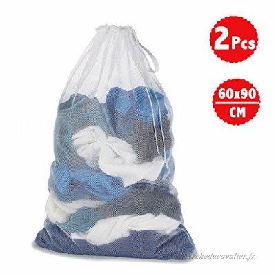Jinzhicheng 2 pcs en maille filet Sac à linge sale Vêtements de stockage Net Sac avec cordon de serrage – Blanc - B0761S5FGK